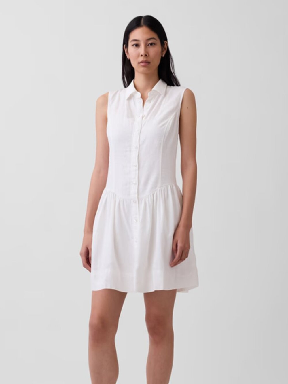 Gap Linen-Blend Drop-Waist Mini Shirtdress